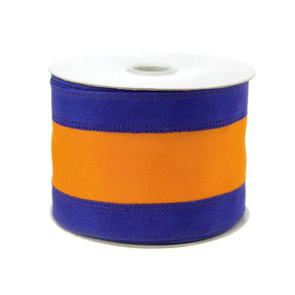 Stripe Sport Theme Ribbon Wired Edge, 2-1/2-inch, 10-yard, Royal Blue/Orange