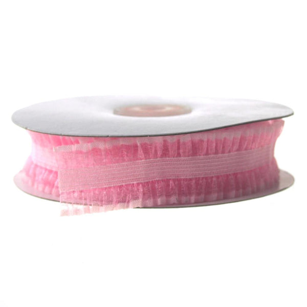 Stretchable Ruffled Organza Ribbon, 1-Inch, 10 Yards, Pink