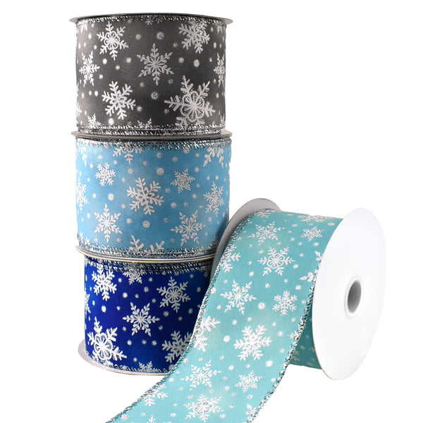 Christmas Iridescent Snowflakes Satin Wired Ribbon, 2-1/2-Inch, 10-Yard