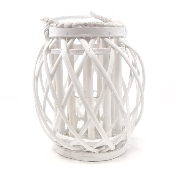 White Antique Style Rustic Wooden Lantern, 9-1/2-Inch