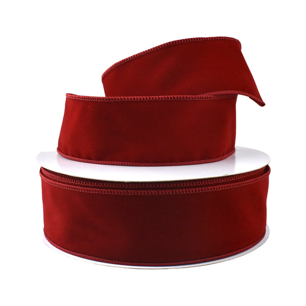 Christmas Velvet Wired Edge Ribbon, Scarlet, 2-1/2-Inch, 50-Yard