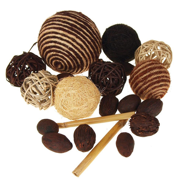 Decorative Orbs Rattan Balls Bowl Filler, Assorted Brown, 20-Piece