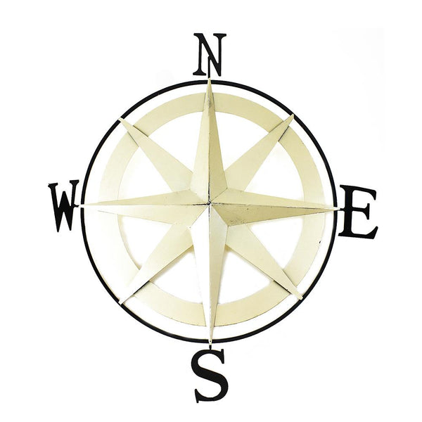 Metal Compass Wall Hanging Sculpture, Cream, 29-Inch