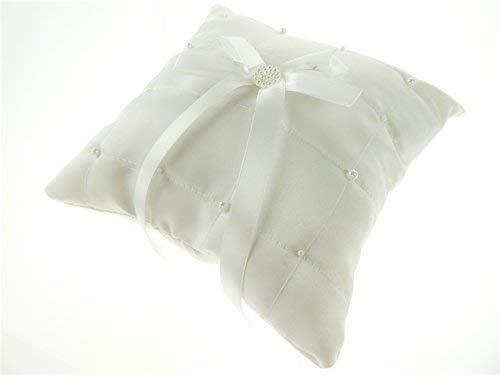 Ring Bearer Satin Pillows Wedding Occassion, 7-inch, Square Pearls, White, CLOSEOUT