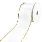 Classic Satin Metallic Edge Wired Ribbon, 2-1/2-Inch, 10-Yard - White/Gold