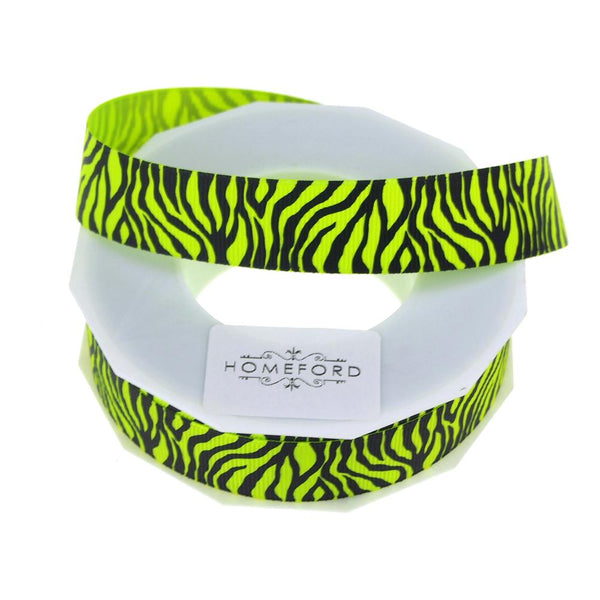 Neon Zebra Striped Grosgrain Ribbon, 7/8-Inch, 10 Yards, Key Lime