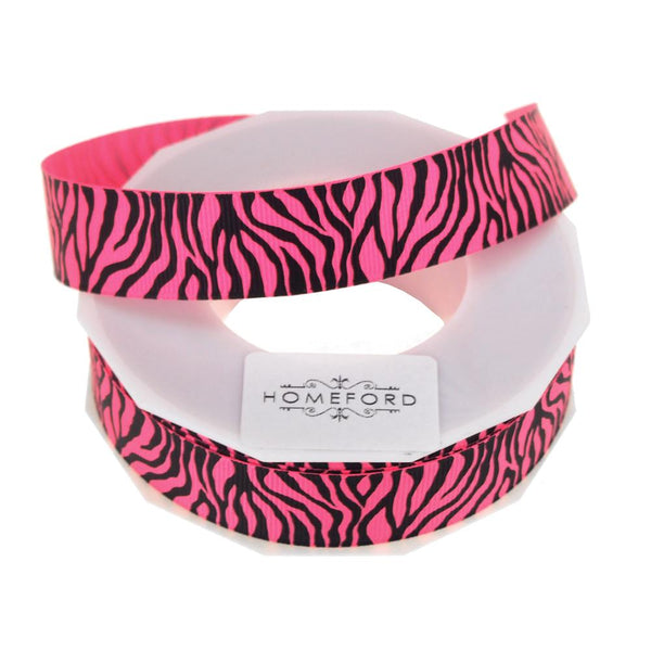 Neon Zebra Striped Grosgrain Ribbon, 7/8-Inch, 10 Yards, Shocking Pink