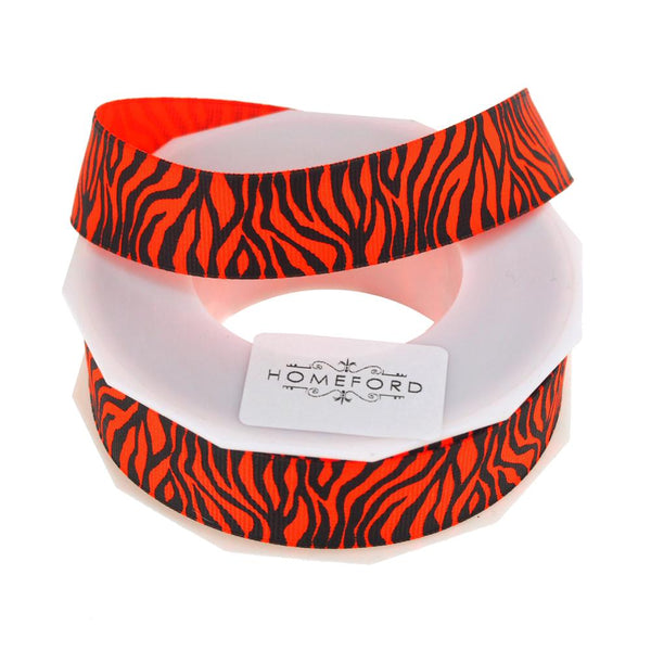 Neon Zebra Striped Grosgrain Ribbon, 7/8-Inch, 10 Yards, Tangerine