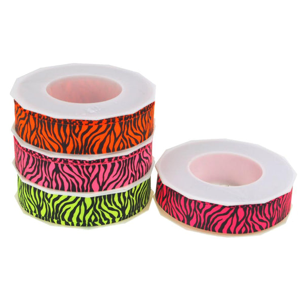 Neon Zebra Striped Grosgrain Ribbon, 7/8-Inch, 10 Yards