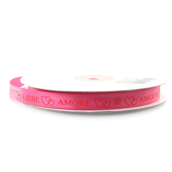 One World Satin Ribbon, 3/8-inch, 25-yard, Hot Pink - Love