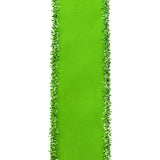 Christmas Velvet Tinsel Edge Wired Ribbon, 1-1/2-Inch, 10-Yard - Lime Green