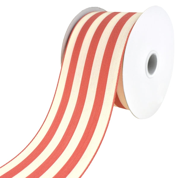 Striped Ivory Cotton Ribbon, 2-1/2-Inch, 10-Yard - Coral