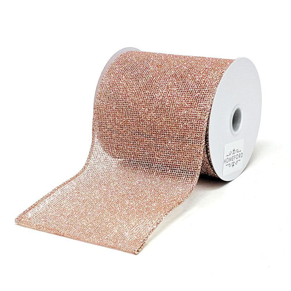 Christmas Glitzy Net Wired Ribbon, Rose Gold, 4-Inch, 10-Yard