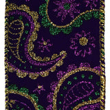 Mardi Gras Paisley Velvet Wired Ribbon, 2-1/2-Inch, 10-Yard