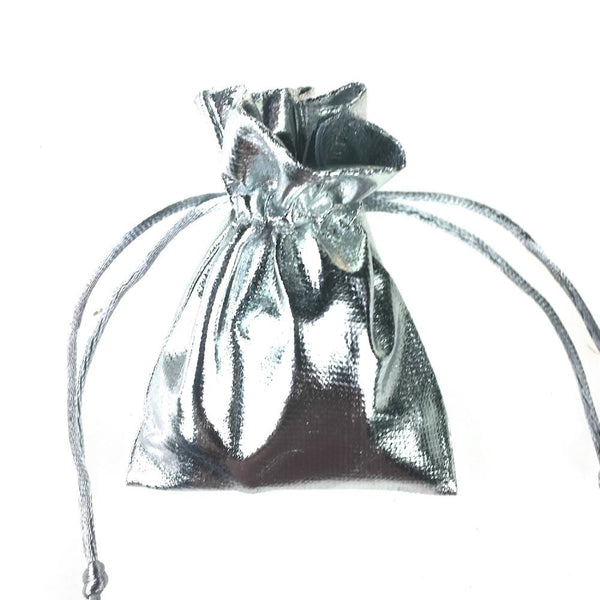 Metallic Lame Gift Pouch Bag, 3-Inch x 4-Inch, 12-Piece, SIlver