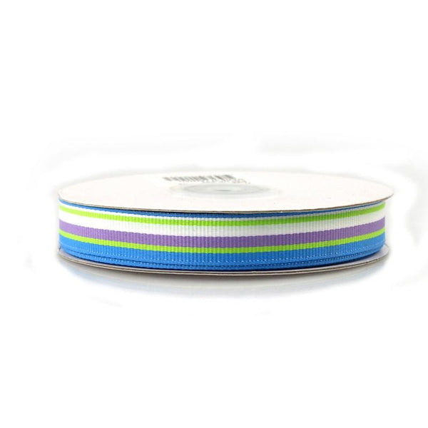 Rainbow Striped Grosgrain Ribbon, 5/8-Inch, 25 Yards, Blue/Green/Lavender/White