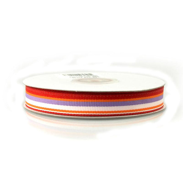 Rainbow Striped Grosgrain Ribbon, 5/8-Inch, 25 Yards, Red/Orange/Lavender/White