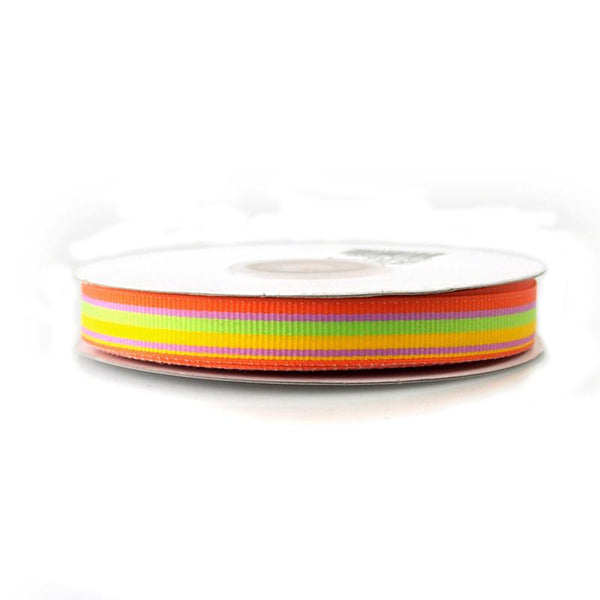 Rainbow Striped Grosgrain Ribbon, 5/8-Inch, 25 Yards, Orange/Mint/Yellow/Azalea