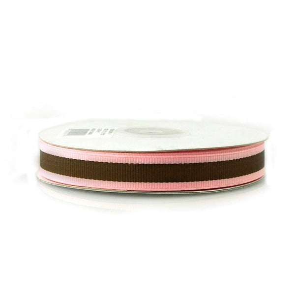 Rainbow Striped Grosgrain Ribbon, 5/8-Inch, 25 Yards, Pink/Brown