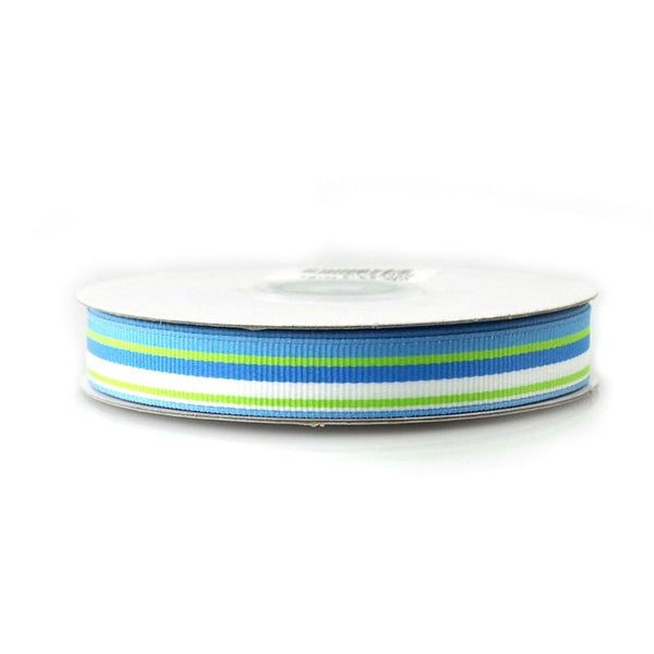 Rainbow Striped Grosgrain Ribbon, 5/8-Inch, 25 Yards, Blue/White/Mint