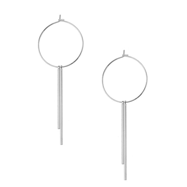 Hoop with Bar Fringe Earrings, Silver, 3-Inch