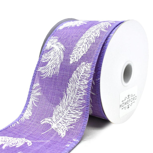 Feathers Linen Wired Ribbon, Lavender, 2-1/2-Inch, 10-Yard