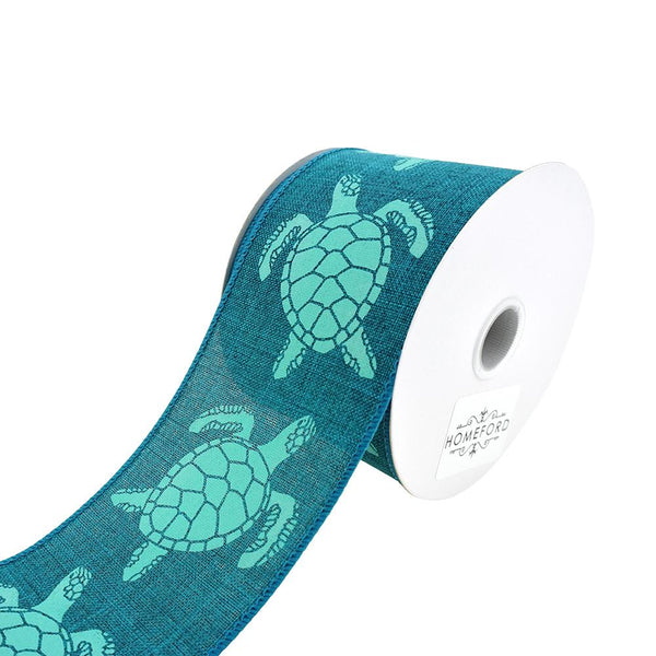 Sea Turtle Wired Ribbon, Teal, 2-1/2-Inch, 10-Yard