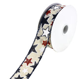 Patriotic Stars Faux Burlap Wired Ribbon, 1-1/2-Inch, 10-Yard