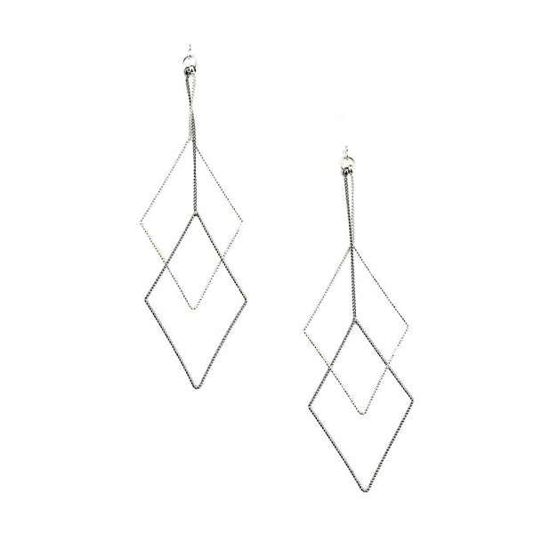 Double Layer Diamond Shaped Dangle Earrings, Grey, 3-1/2-Inch