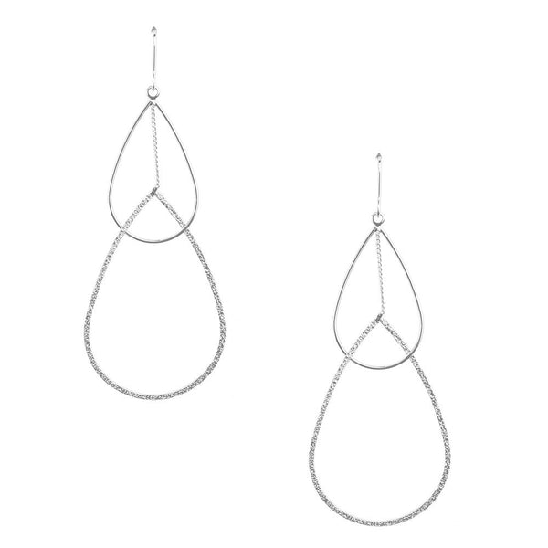 Double Tear Drop Dangle Earrings, Silver, 2-1/2-Inch