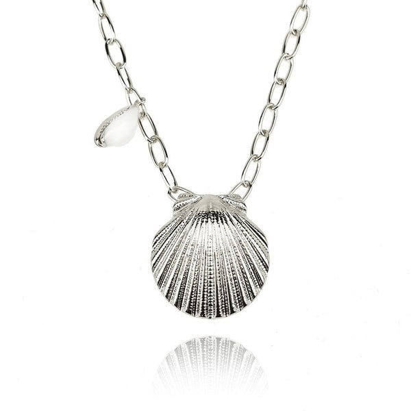 Seashell Pendant Chain Necklace, Silver, 15-Inch