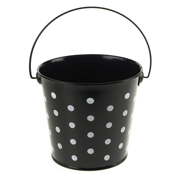 Polka Dot Metal Pail Bucket Party Favor, 5-Inch, Black