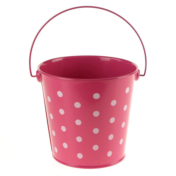 Polka Dot Metal Pail Bucket Party Favor, 5-Inch, Hot Pink