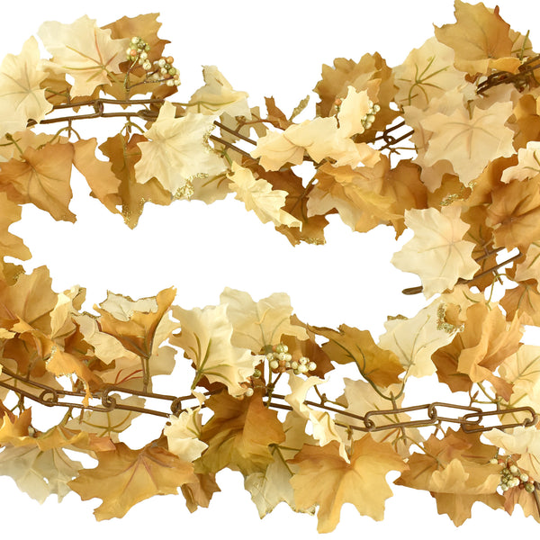 Glitter Maple Leaf Chain Garland, Cream, 6-Feet