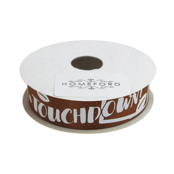 Football Touchdown Satin Ribbon, Brown, 7/8-Inch, 4 Yards