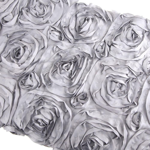 Satin Rosette Table Overlay With Serged Edge, 72-Inch x 72-Inch, Silver