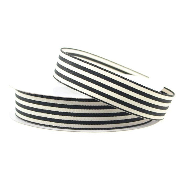 Striped Cotton Ivory Ribbon, 7/8-inch, 25-yard, Black