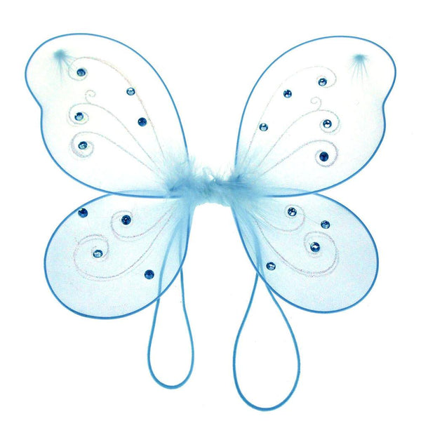 Organza Nylon Butterfly Wings with Glitters, 12-Inch, Blue