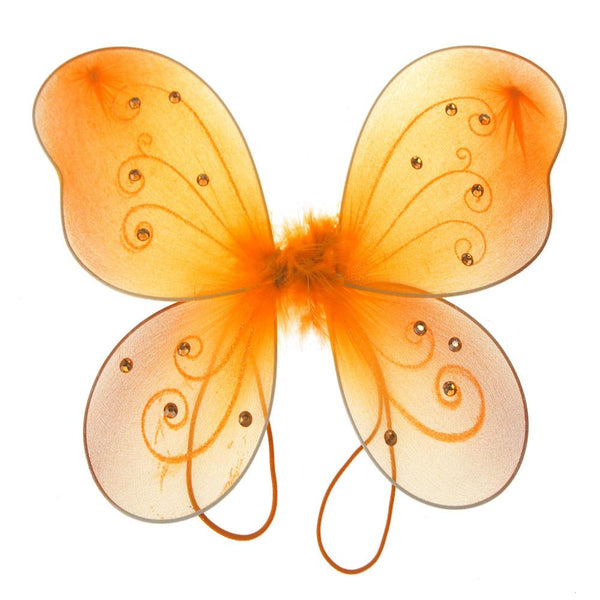 Organza Nylon Butterfly Wings with Glitters, 12-Inch, Orange