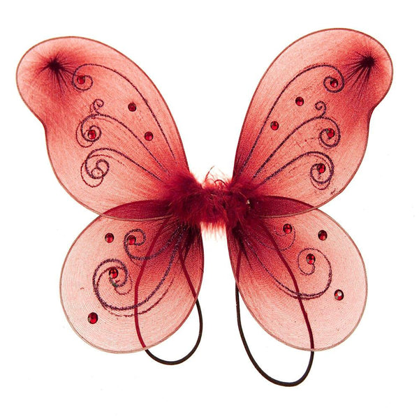 Organza Nylon Butterfly Wings with Glitters, 12-Inch, Red