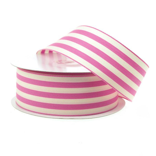 Striped Cotton Ivory Ribbon, 1-1/2-Inch, 25 Yards, Pink