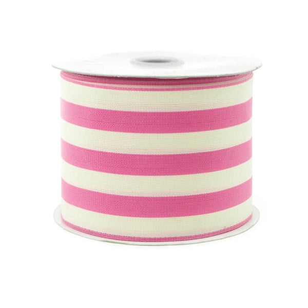 Striped Cotton Ivory Ribbon, 2-1/2-Inch, 10 Yards, Pink