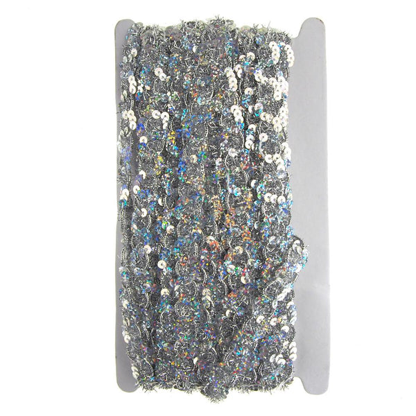 Metallic Sequin Waved Trim, Silver, 18mm, 15-Yards