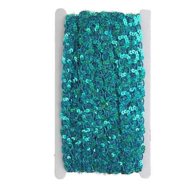 Metallic Sequin Waved Trim, Turquoise, 18mm, 15-Yards