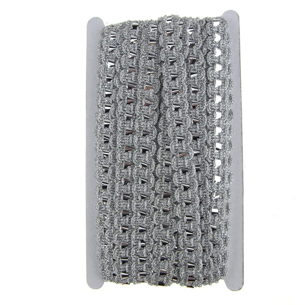 Metallic Waved Trim with Cellophane Center, Silver, 18mm, 15-Yards