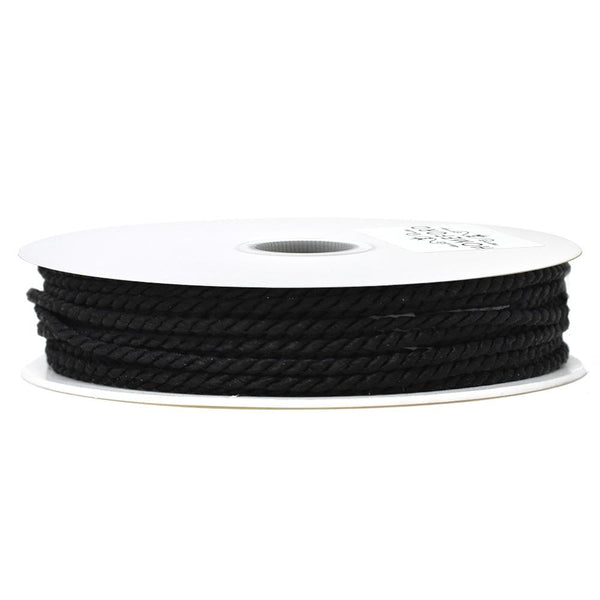 Solid Color Twisted Cord, Black, 1/8-Inch, 3-Yard