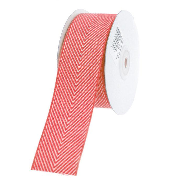 Chevron Herringbone Cotton Ribbon, 1-1/2-Inch, 10 Yards, Coral