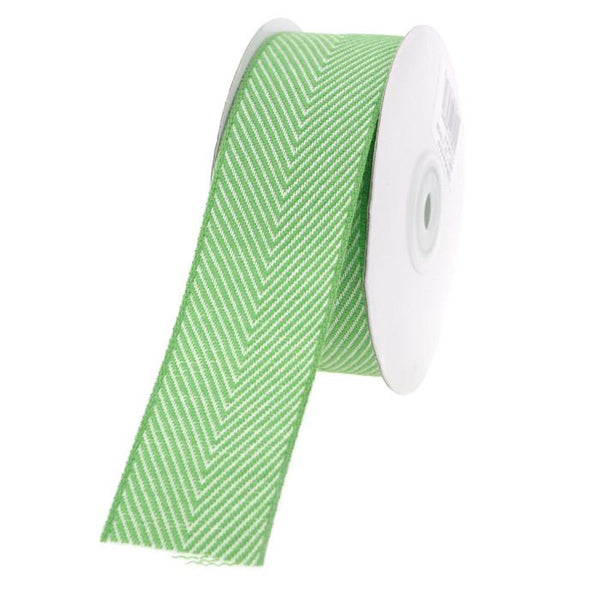 Chevron Herringbone Cotton Ribbon, 1-1/2-Inch, 10 Yards, Apple Green