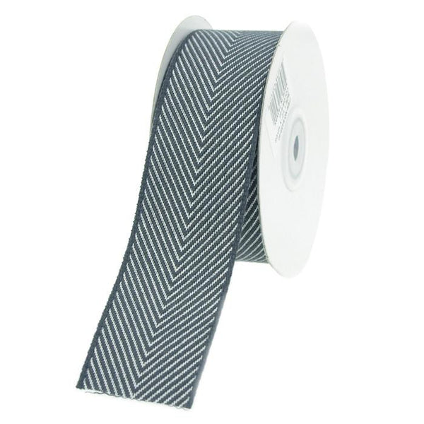 Chevron Herringbone Cotton Ribbon, 1-1/2-Inch, 10 Yards, Silver