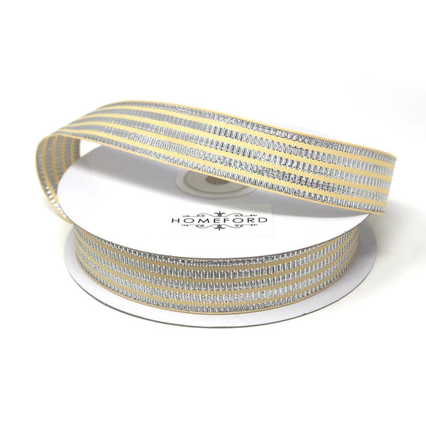 Metallic Seersucker Stripes Grosgrain Ribbon, 7/8-Inch, 25-Yard, Silver